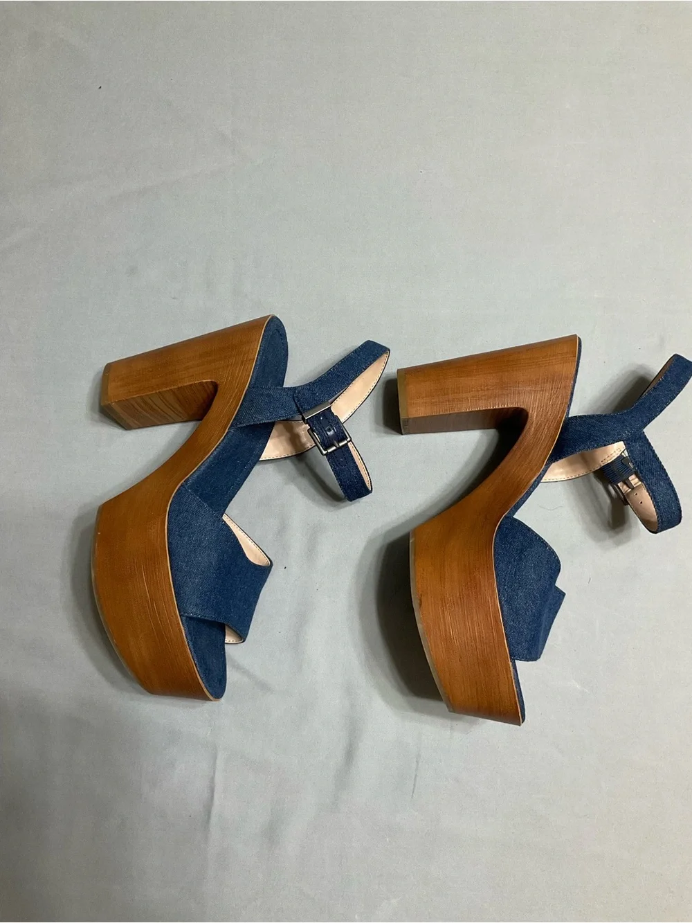 Mix No. 6 Navy Denim Open-Toe Slingback Block Heels Size 9